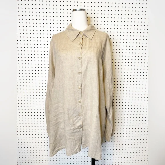 Flax Beige Button Down Shirt - Picture 1 of 9